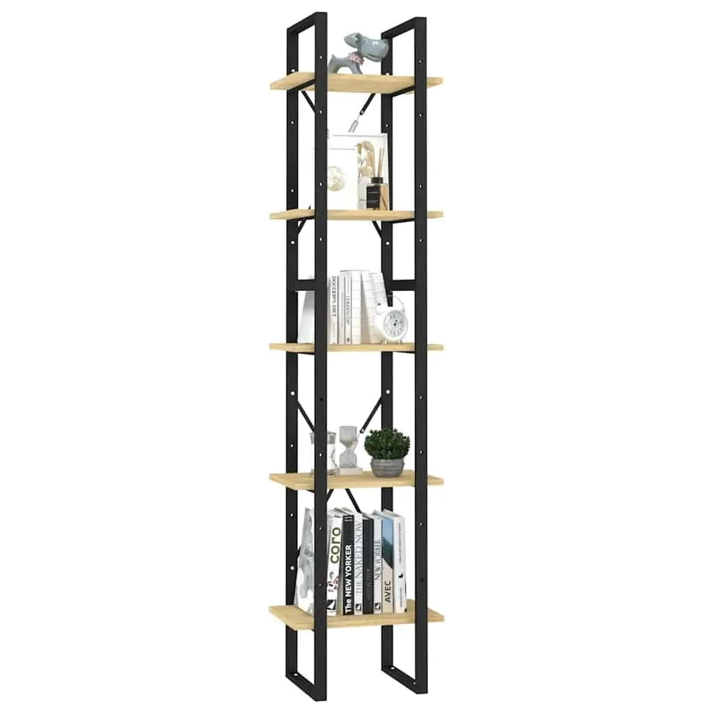 5-Tier Wooden Book Cabinet Pinewood and Metal Frame 40x30x175cm Brown