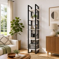5-Tier White Pinewood Book Cabinet Standing Shelf Storage Display Unit