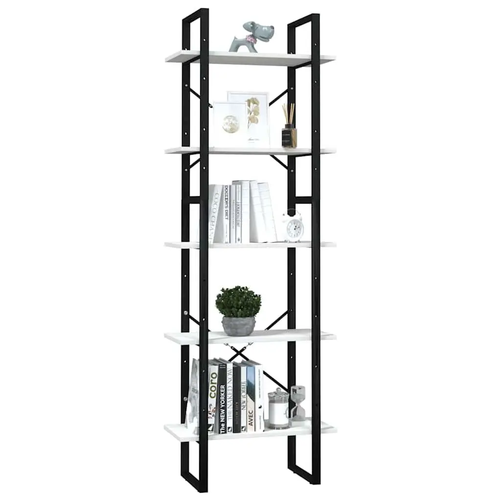 5-Tier Book Cabinet White Pinewood Storage Shelving Unit Display Bookcase