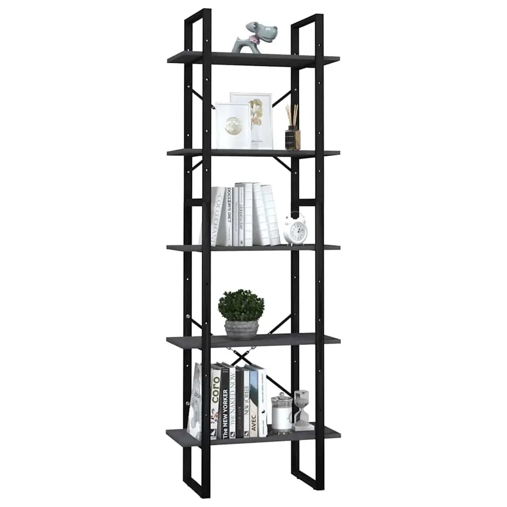 5-Tier Book Cabinet Pinewood Grey Storage Shelving Unit