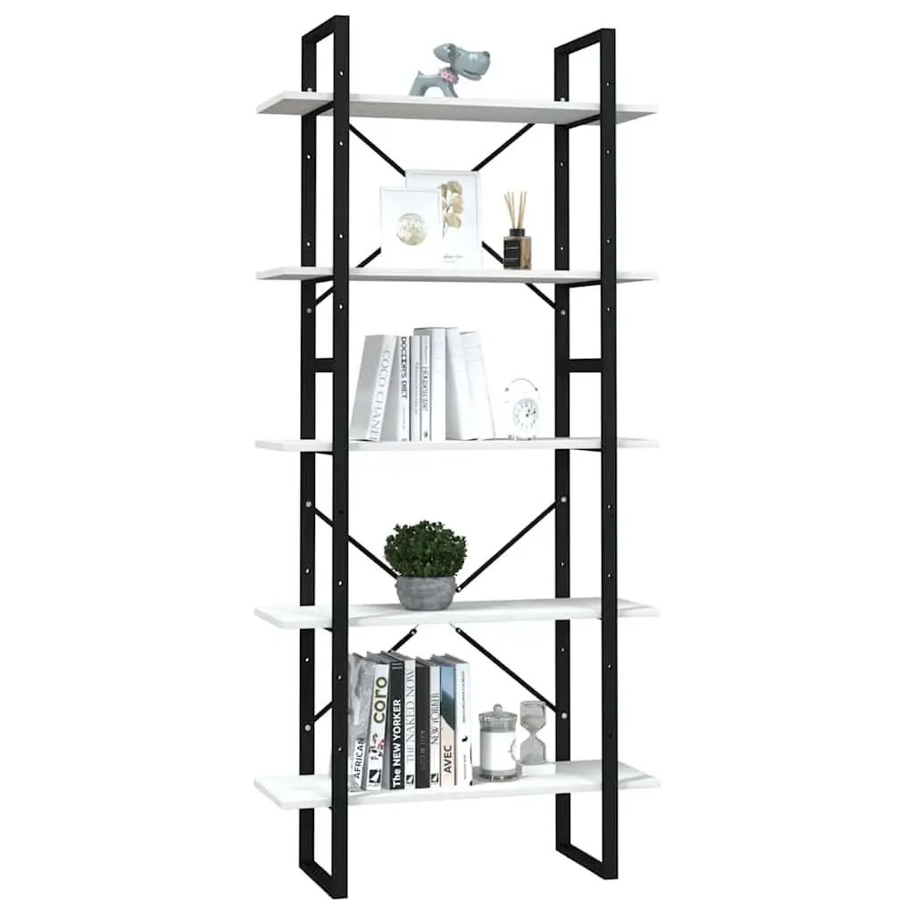 5-Tier Book Cabinet Pinewood Metal Frame 175cm White