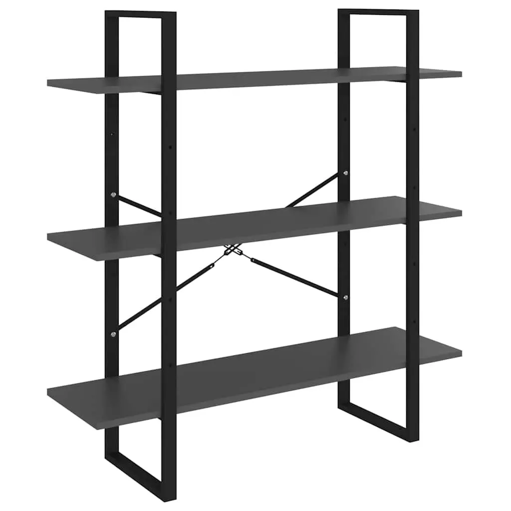 5-Tier Book Cabinet Engineered Wood Metal Frame Grey Shelving Unit Storage Display Bookcase
