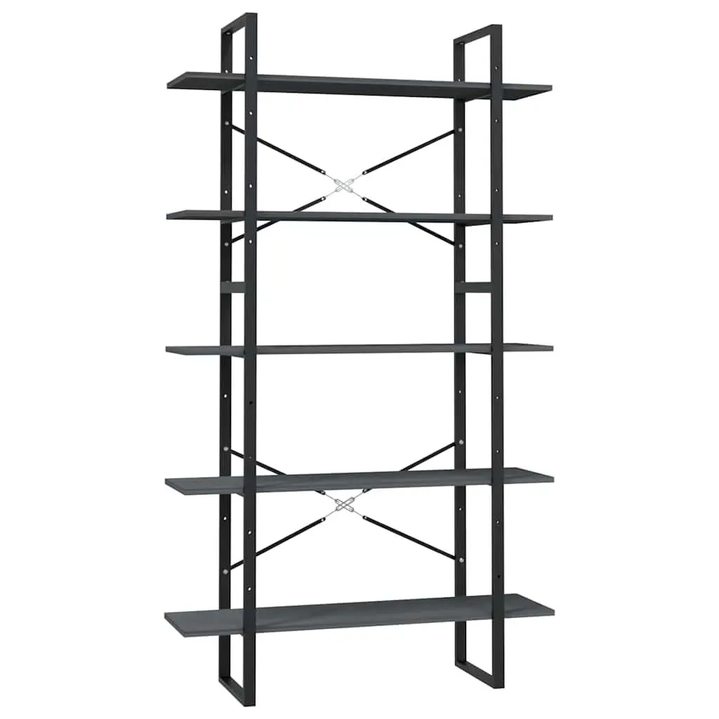 5-Tier Book Cabinet Grey Pinewood Metal Frame Standing Shelf Storage Display