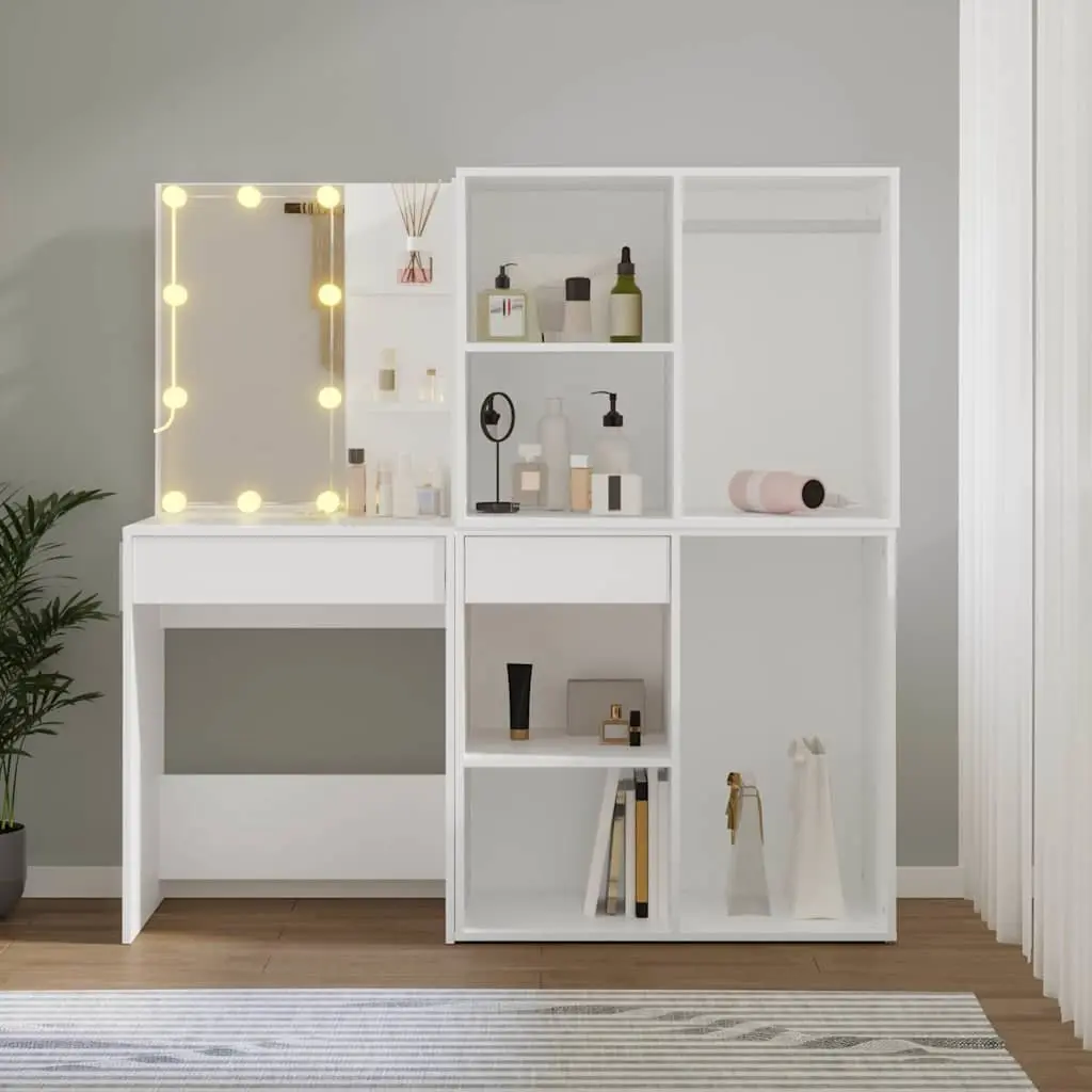 LED Dressing Table Engineered Wood 2 Storage Cabinets White