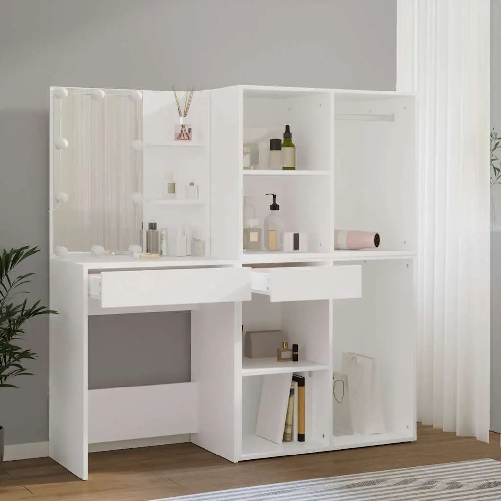 LED Dressing Table Engineered Wood 2 Storage Cabinets White
