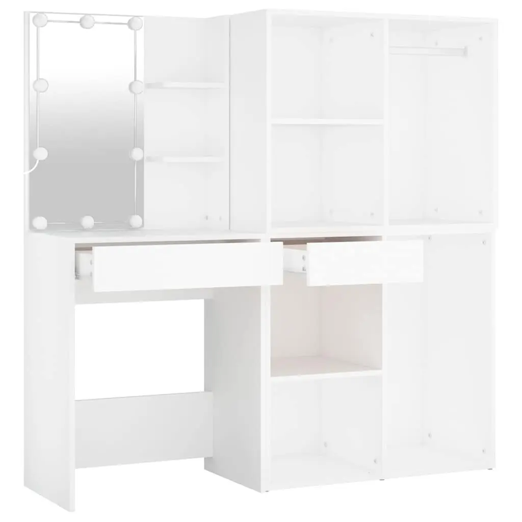 LED Dressing Table Engineered Wood 2 Storage Cabinets White