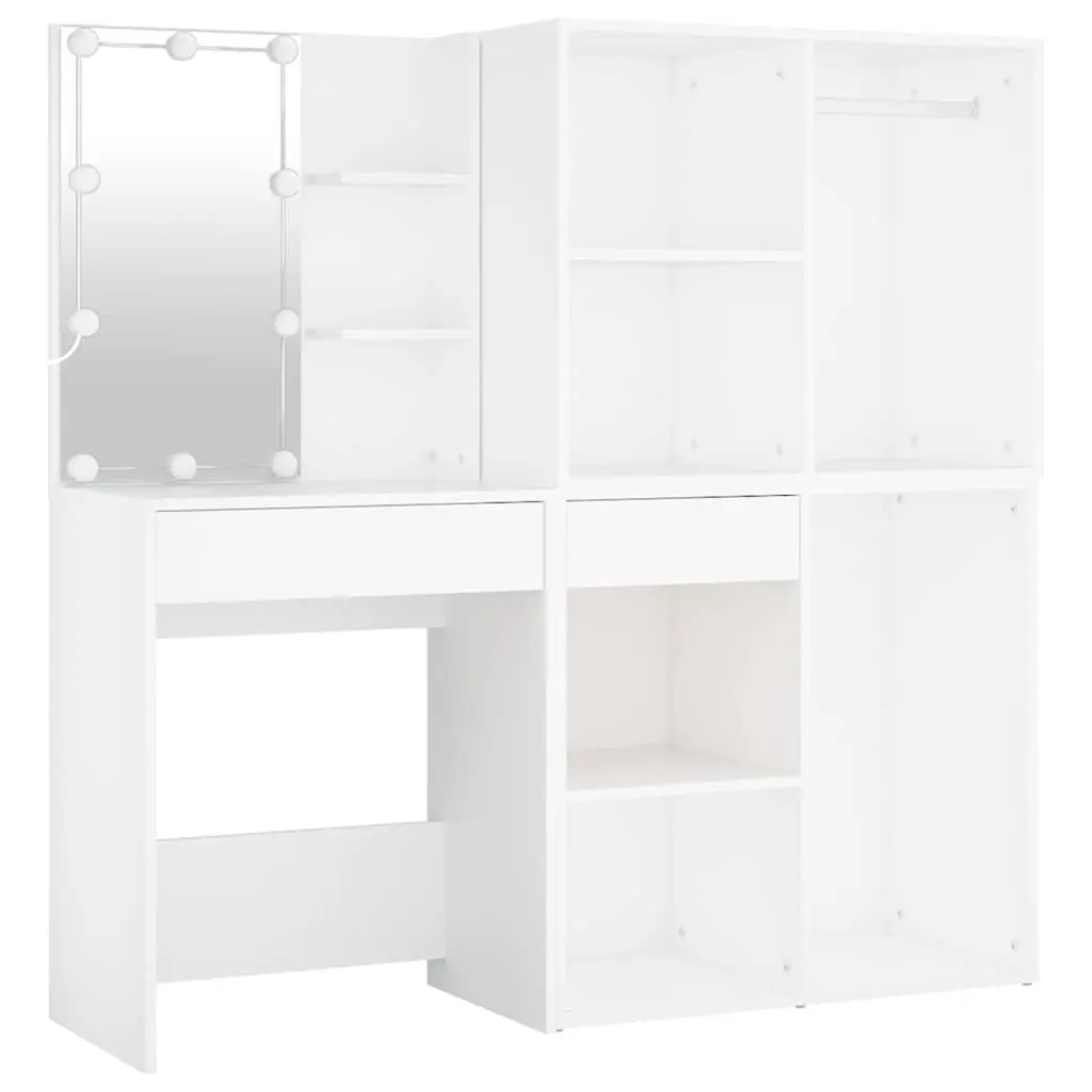 LED Dressing Table Engineered Wood 2 Storage Cabinets White