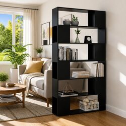 Black Book Cabinet Room Divider Shelving Unit Storage Organizer 100x24x188cm