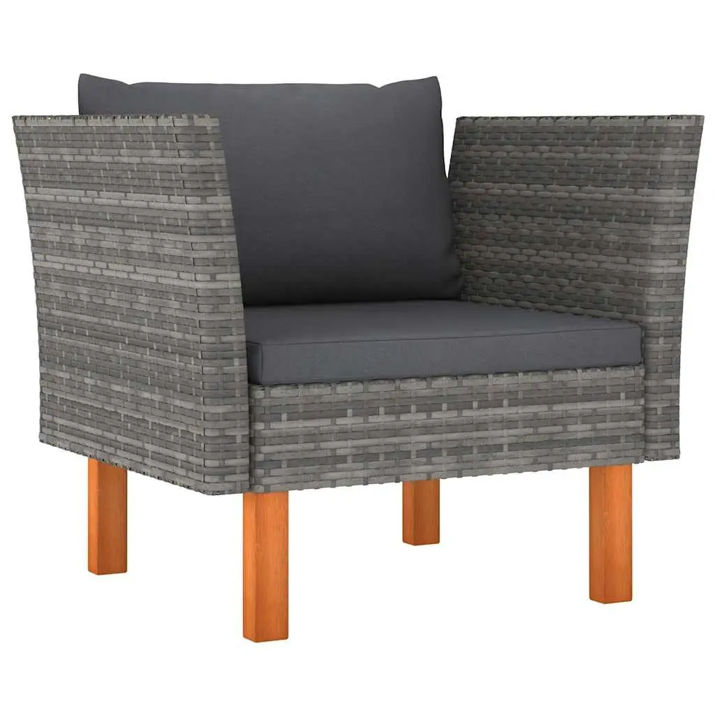 7 Piece Grey Eucalyptus Wood Outdoor Patio Lounge Set Steel Rattan Furniture