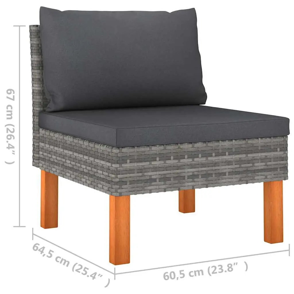 7 Piece Grey Eucalyptus Wood Outdoor Patio Lounge Set Steel Rattan Furniture