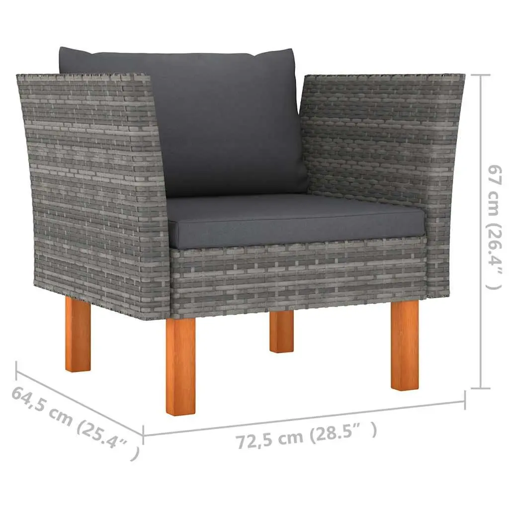 7 Piece Grey Eucalyptus Wood Outdoor Patio Lounge Set Steel Rattan Furniture