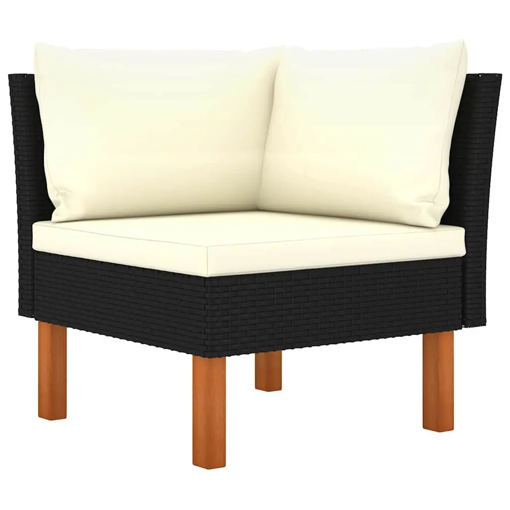 7 Piece Outdoor Sofa Set Poly Rattan Eucalyptus Wood Black Powder Coated Steel Frame with Removable Cushions