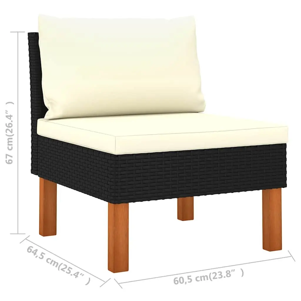 7 Piece Outdoor Sofa Set Poly Rattan Eucalyptus Wood Black Powder Coated Steel Frame with Removable Cushions