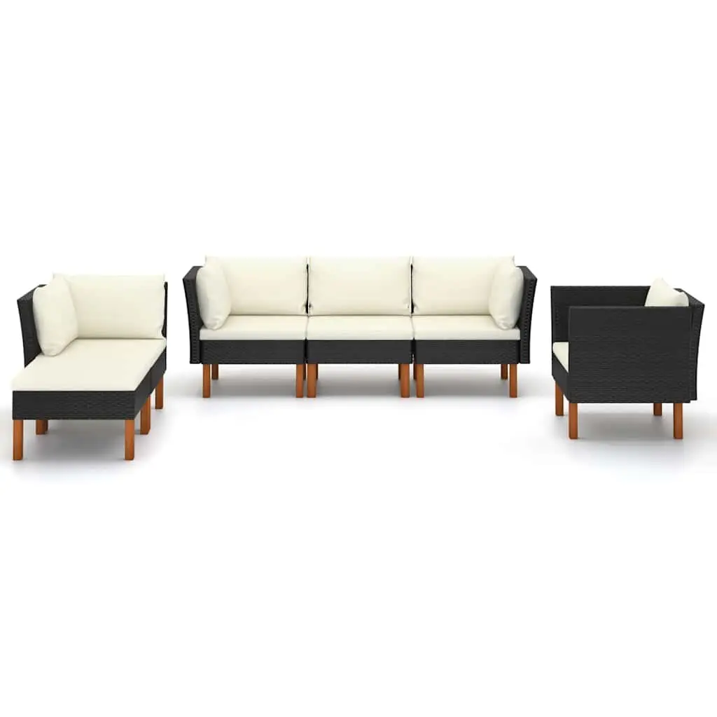Lounge Set Outdoor Furniture 6 Piece Black PE Rattan Eucalyptus Wood