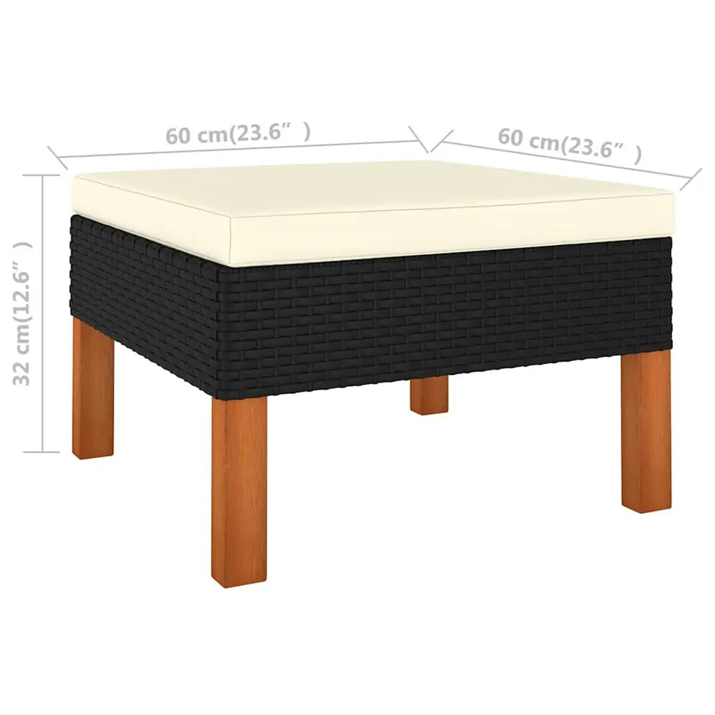 Lounge Set Outdoor Furniture 6 Piece Black PE Rattan Eucalyptus Wood