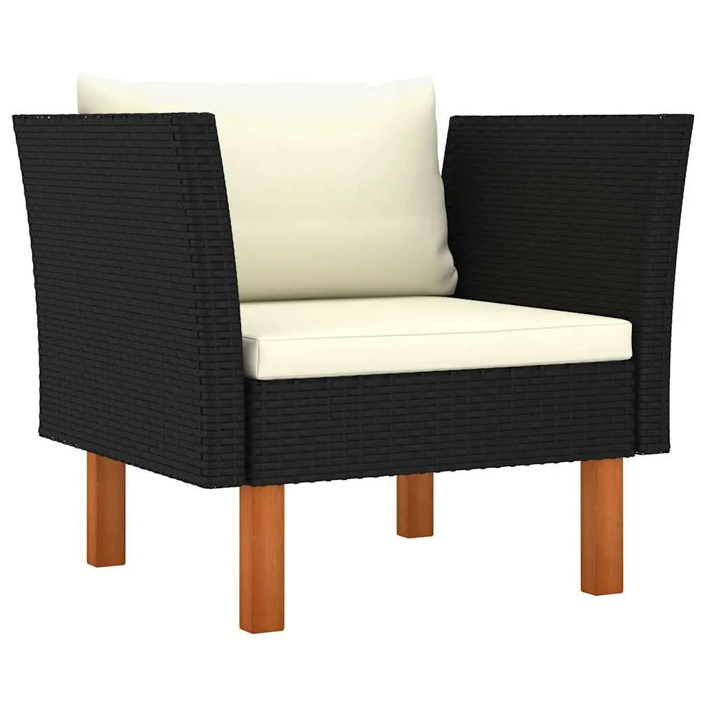 8 Piece Outdoor Sofa Set Black Eucalyptus Wood Powder Coated Steel with PE Rattan Garden Lounge