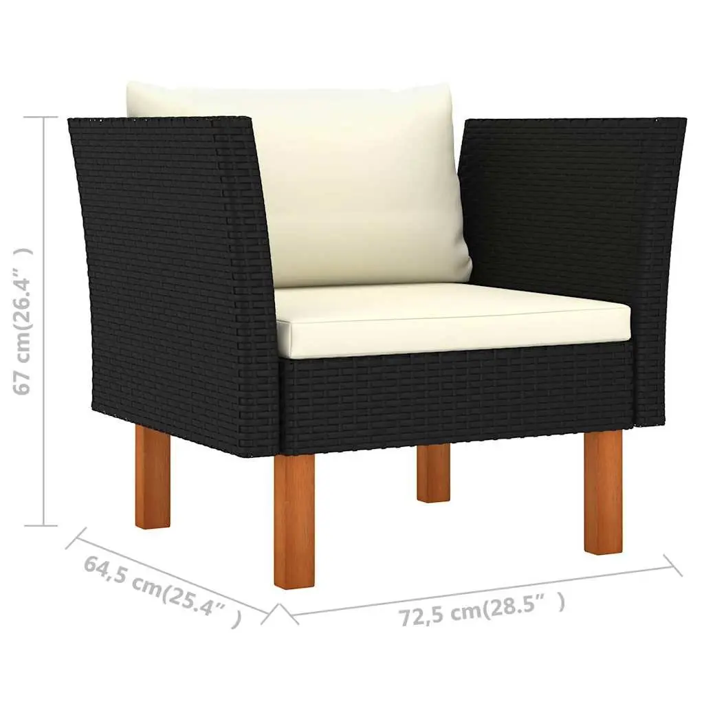 9 Piece Outdoor Lounge Set PE Rattan Steel Eucalyptus Wood Black