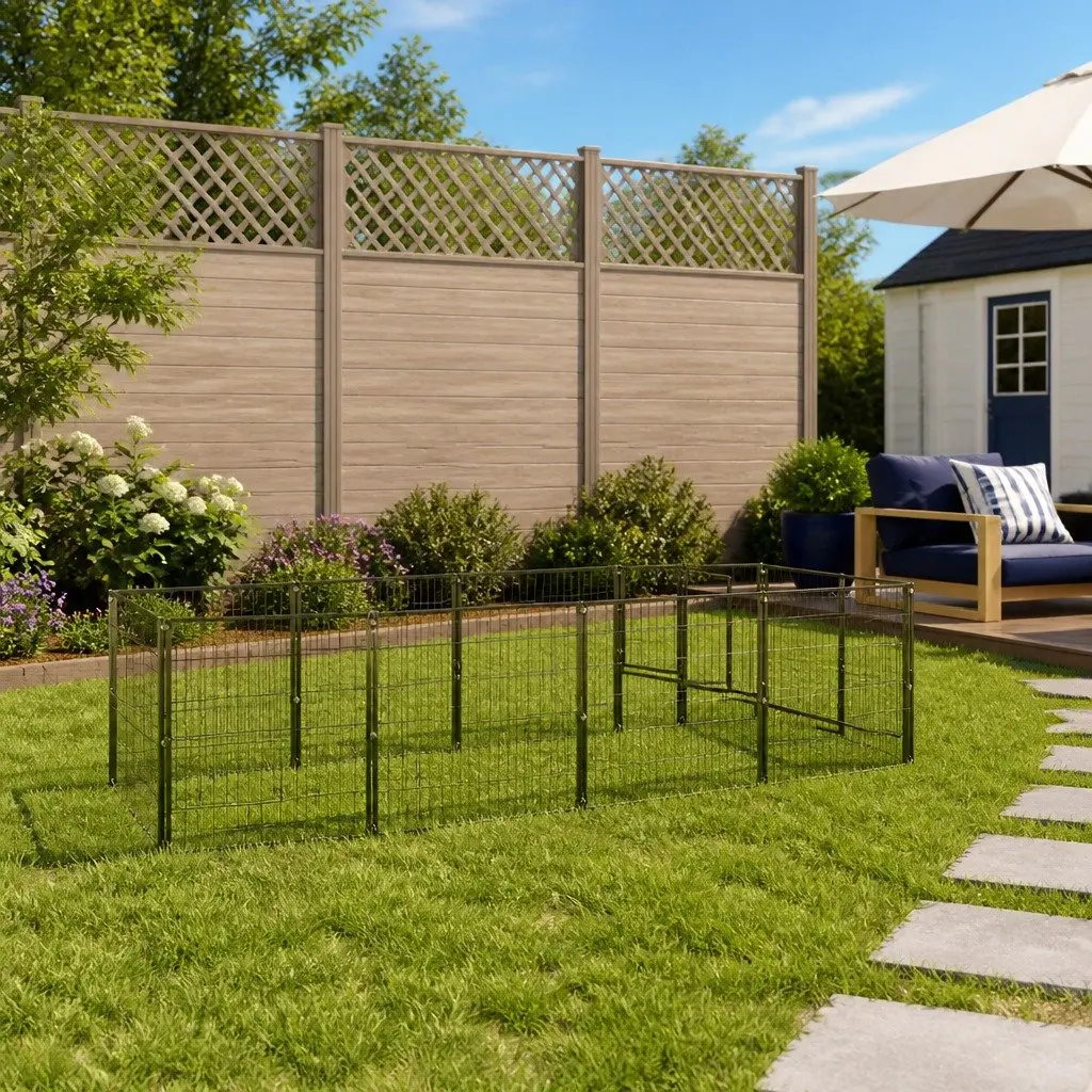 Dog Kennel Steel Wire Mesh 9 m² Outdoor Black Pet Enclosure Play Area