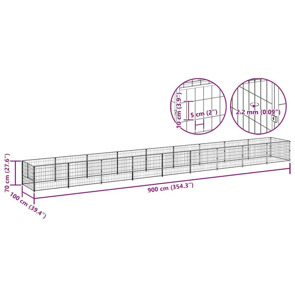 Dog Kennel Steel Wire Mesh 9 m² Outdoor Black Pet Enclosure Play Area