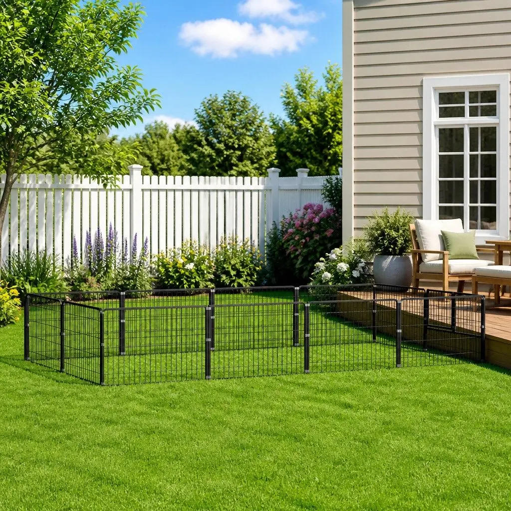 Dog Kennel Steel Construction Large Black Outdoor Cage Enclosure Pet Run Exercise Play Area