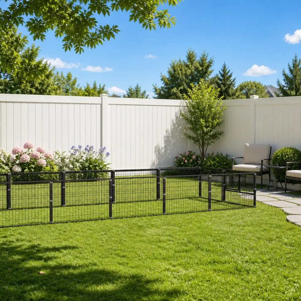 Dog Kennel Steel Wire Mesh 16m² Black Outdoor Pet Enclosure Exercise Cage