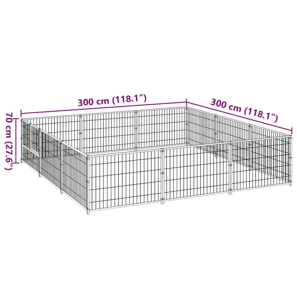 Dog Kennel Steel Wire Mesh 9m² Outdoor Black Large Run