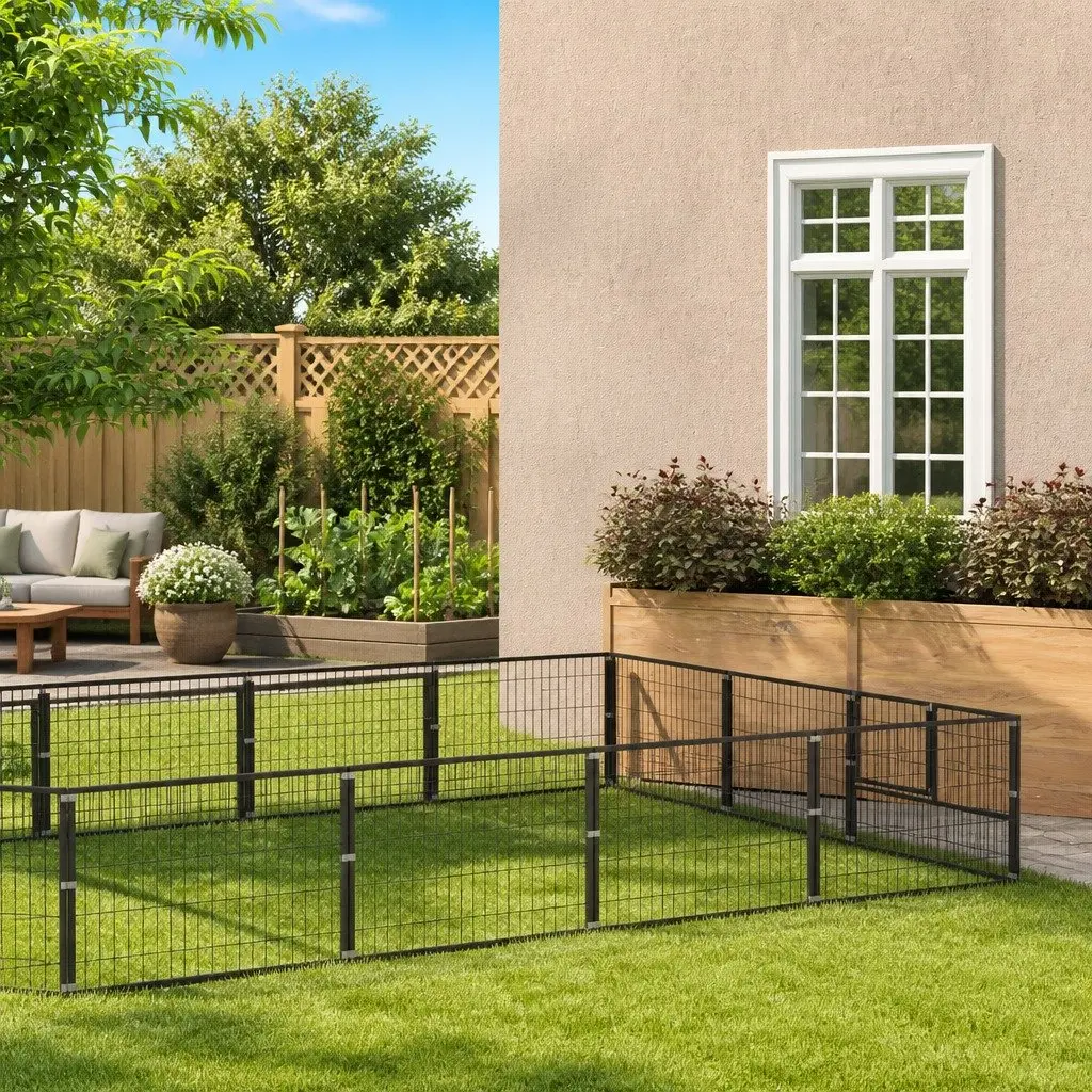Dog Kennel Outdoor Pet Enclosure Steel Wire Mesh Large Exercise Space Lockable