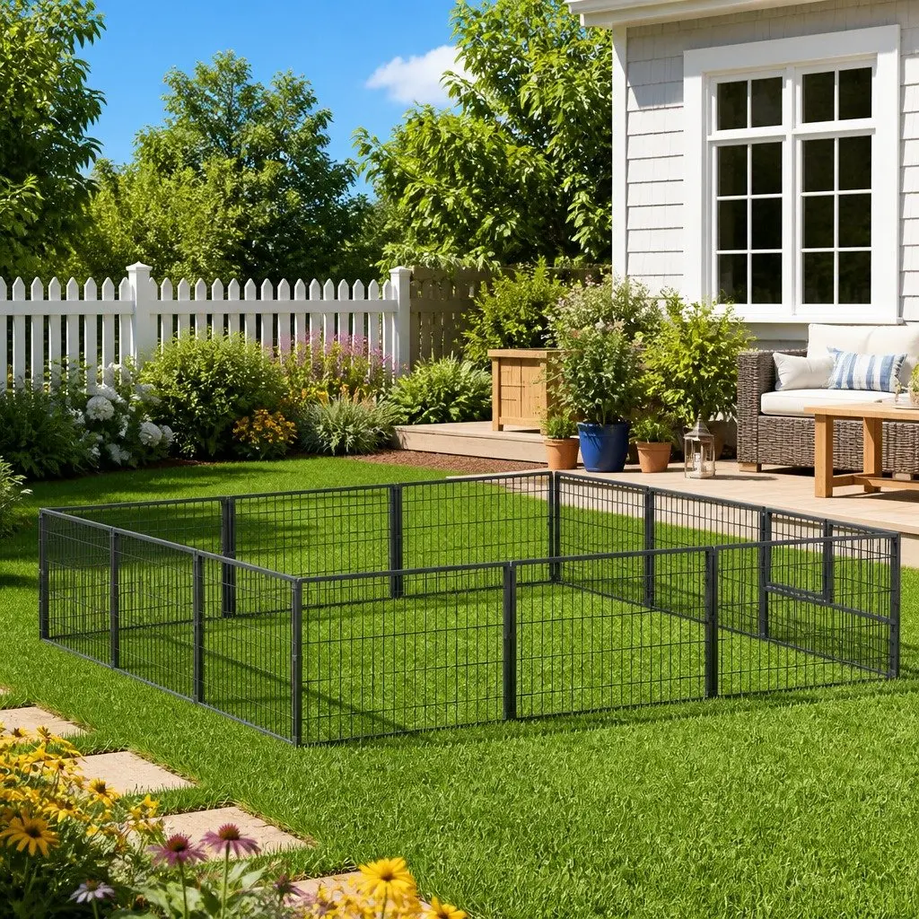 Dog Kennel 9 m² Outdoor Pet Enclosure Steel Wire Mesh Run Play Area