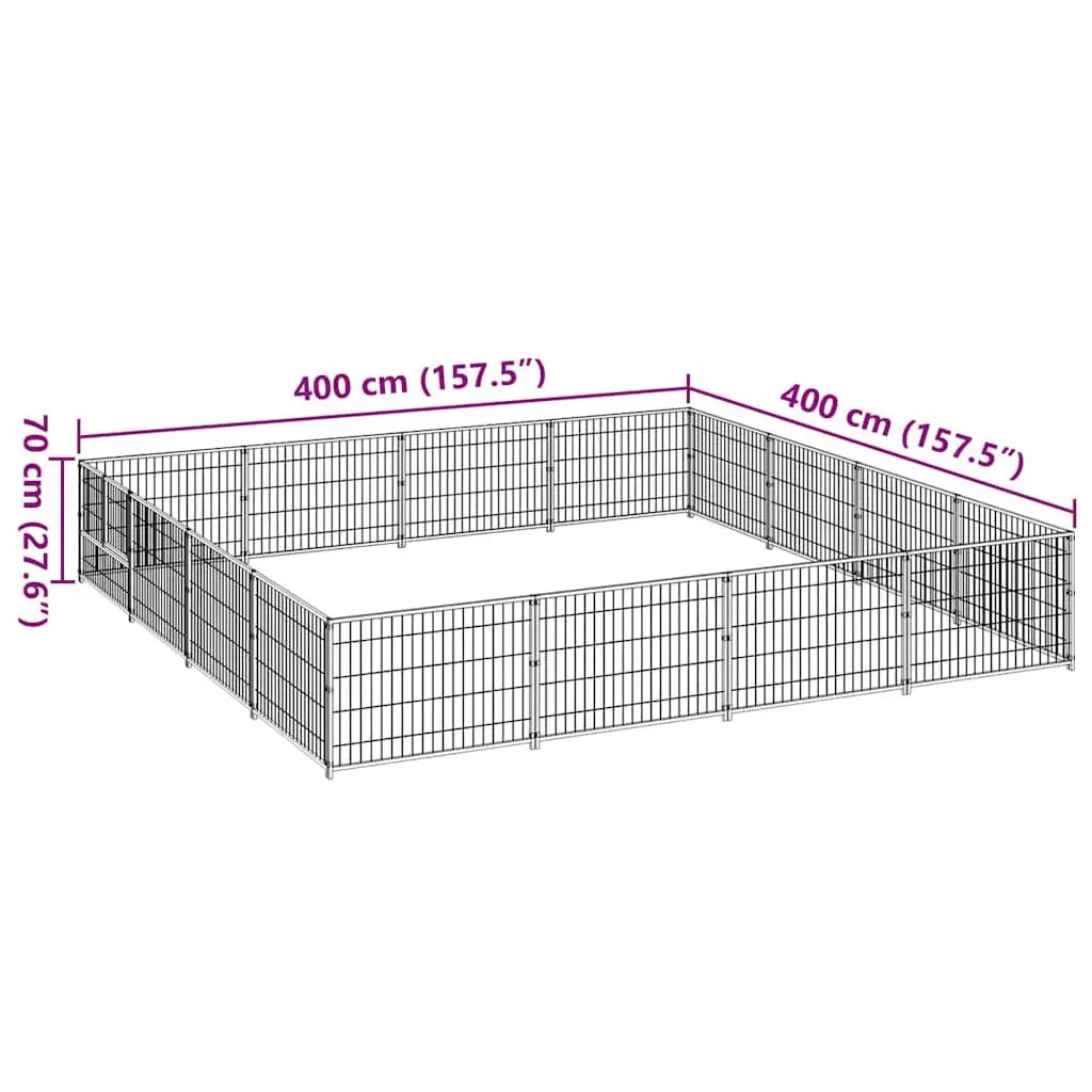 Dog Kennel Steel Construction 16 m² Outdoor Silver Wire Mesh Enclosure