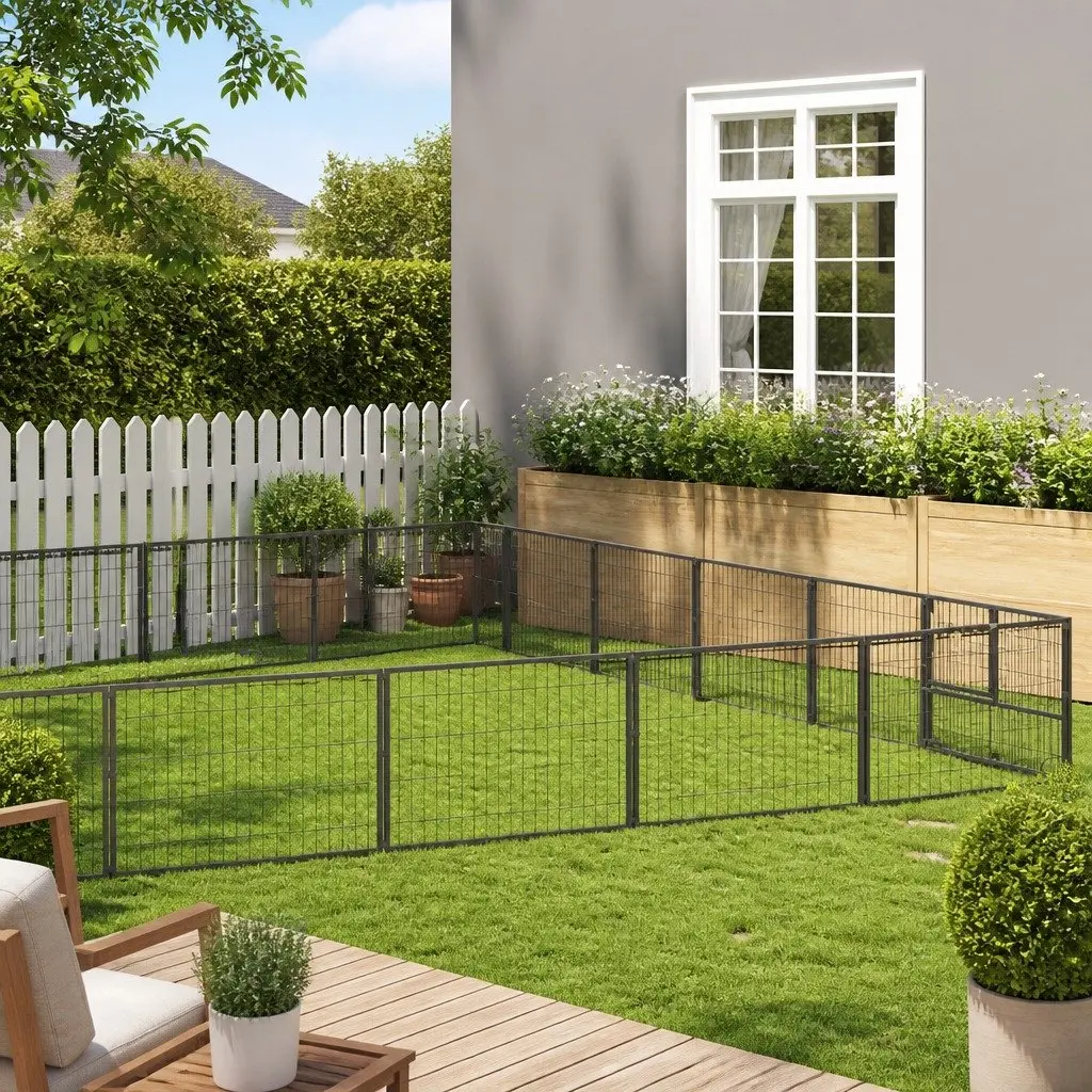 Dog Kennel Steel Wire Mesh Outdoor Enclosure Large Silver
