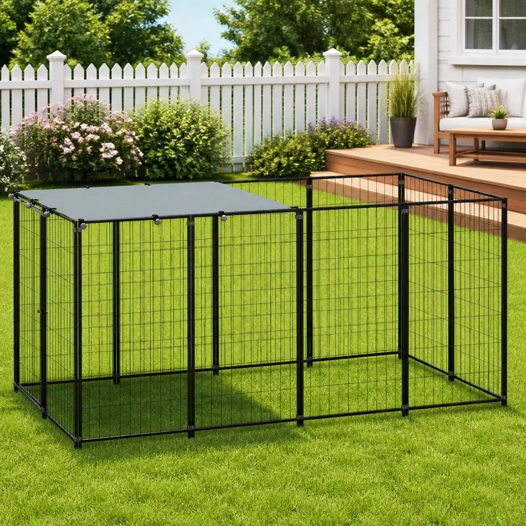 Dog Kennel Outdoor Steel Cage Enclosure Run Exercise Play Pen Area 2.42m²