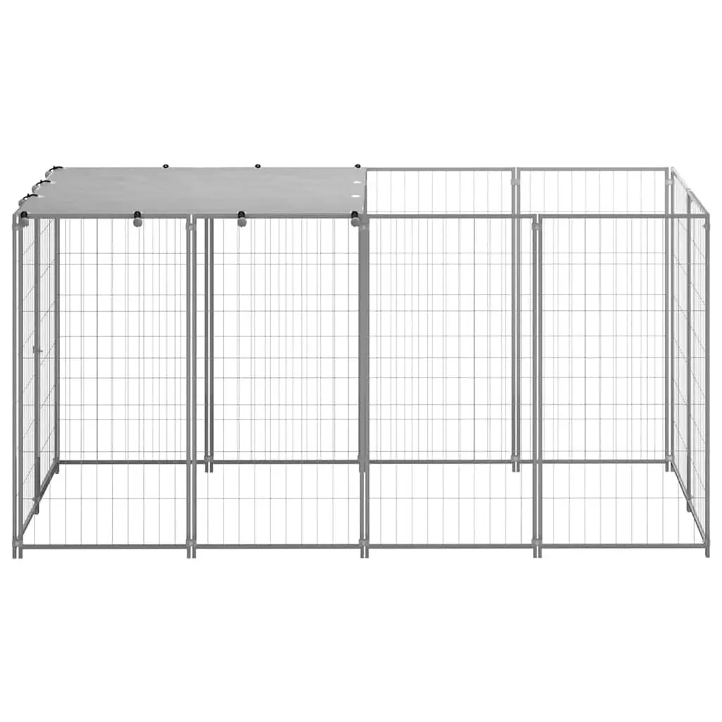 Dog Kennel Steel Cage Outdoor Exercise Pen 2.42m² Silver