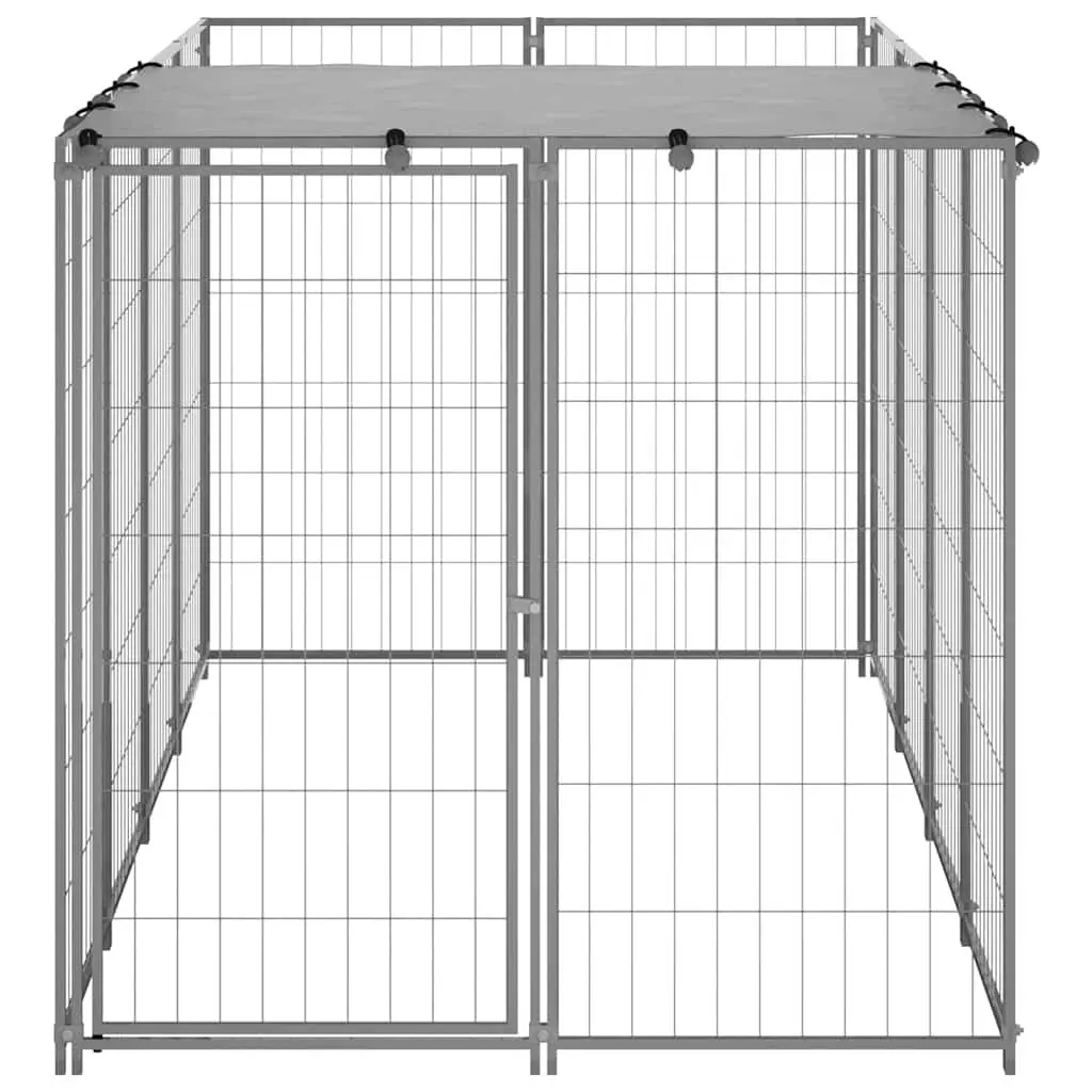 Dog Kennel Steel Cage Outdoor Exercise Pen 2.42m² Silver
