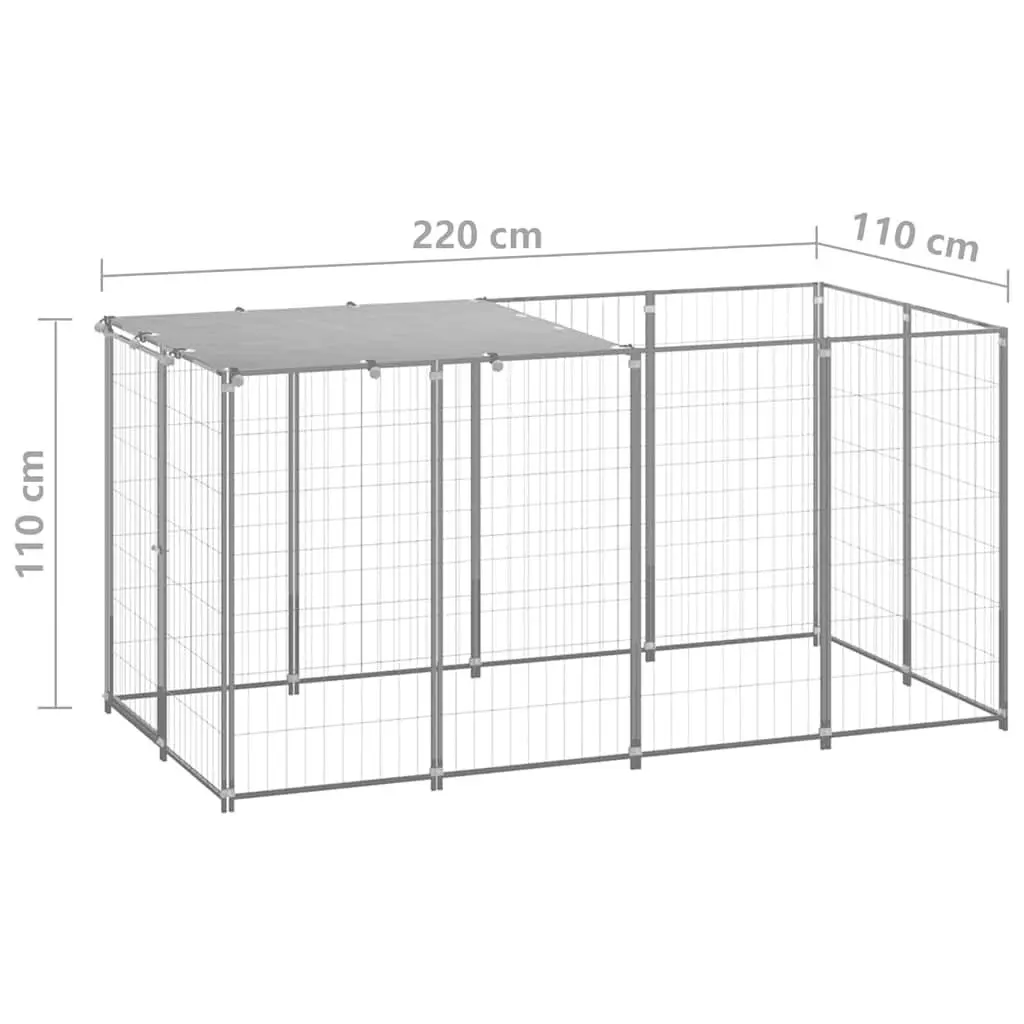 Dog Kennel Steel Cage Outdoor Exercise Pen 2.42m² Silver