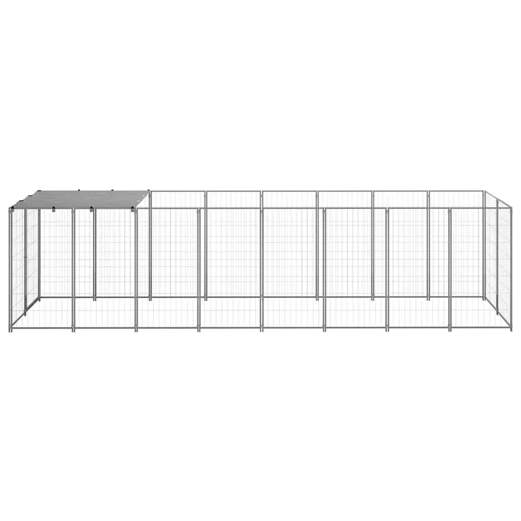Dog Kennel Steel Cage Outdoor Enclosure 4.84m² Silver
