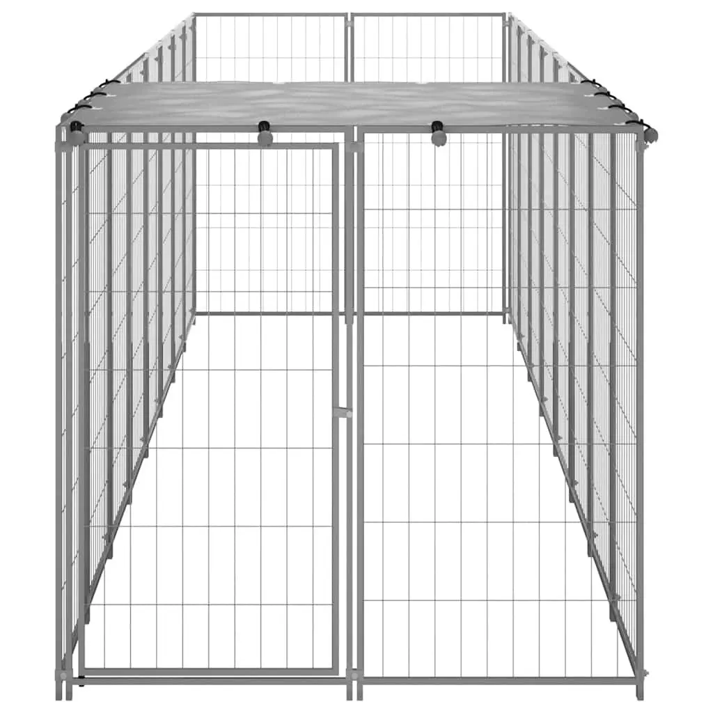 Dog Kennel Steel Cage Outdoor Enclosure 4.84m² Silver