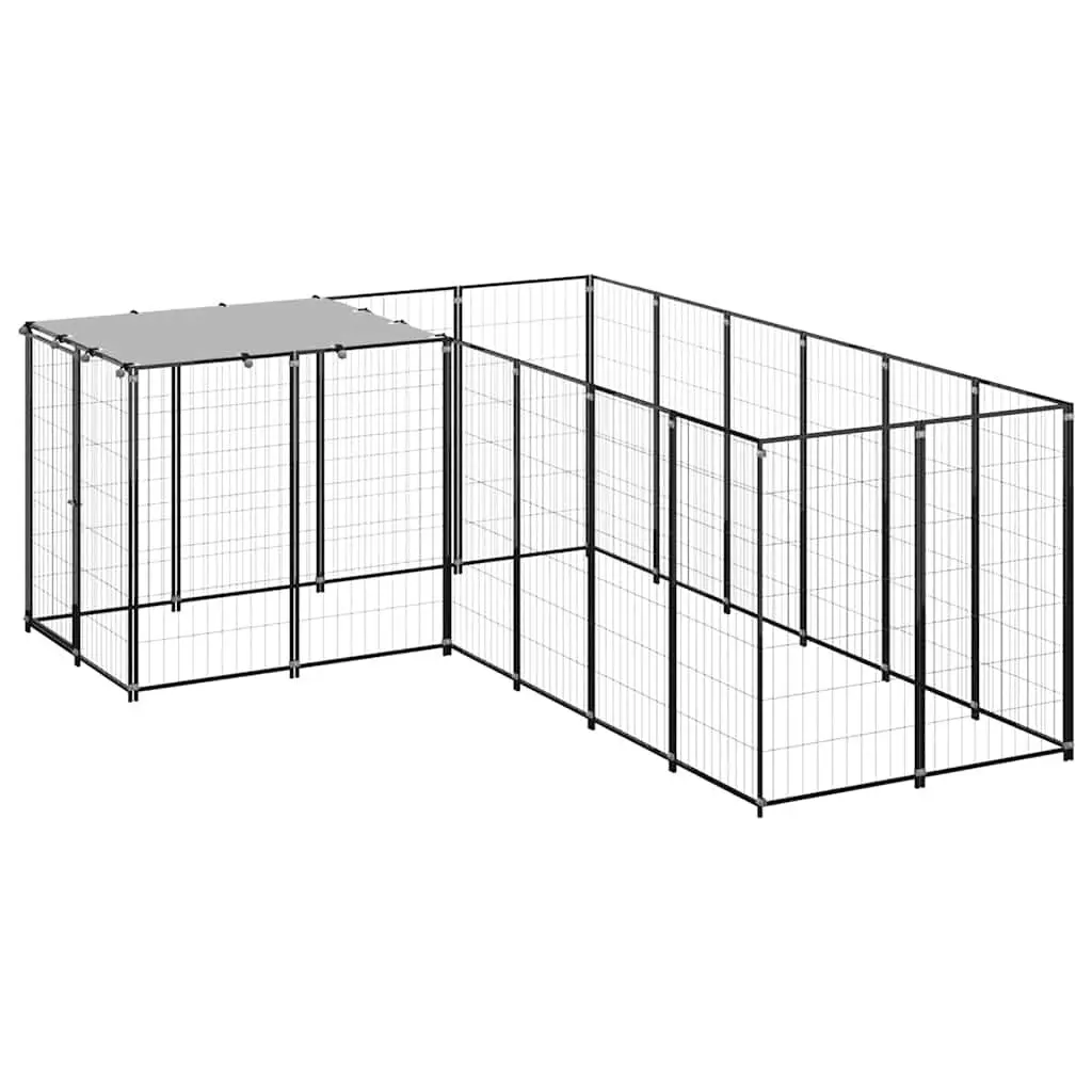 Dog Kennel Black Outdoor Steel Pet Enclosure Cage Run Large Exercise Space