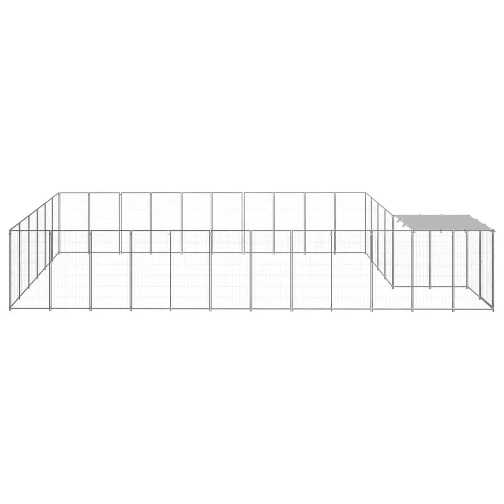 Outdoor Dog Kennel Steel Construction Silver 19.36 m² Enclosure with Roof