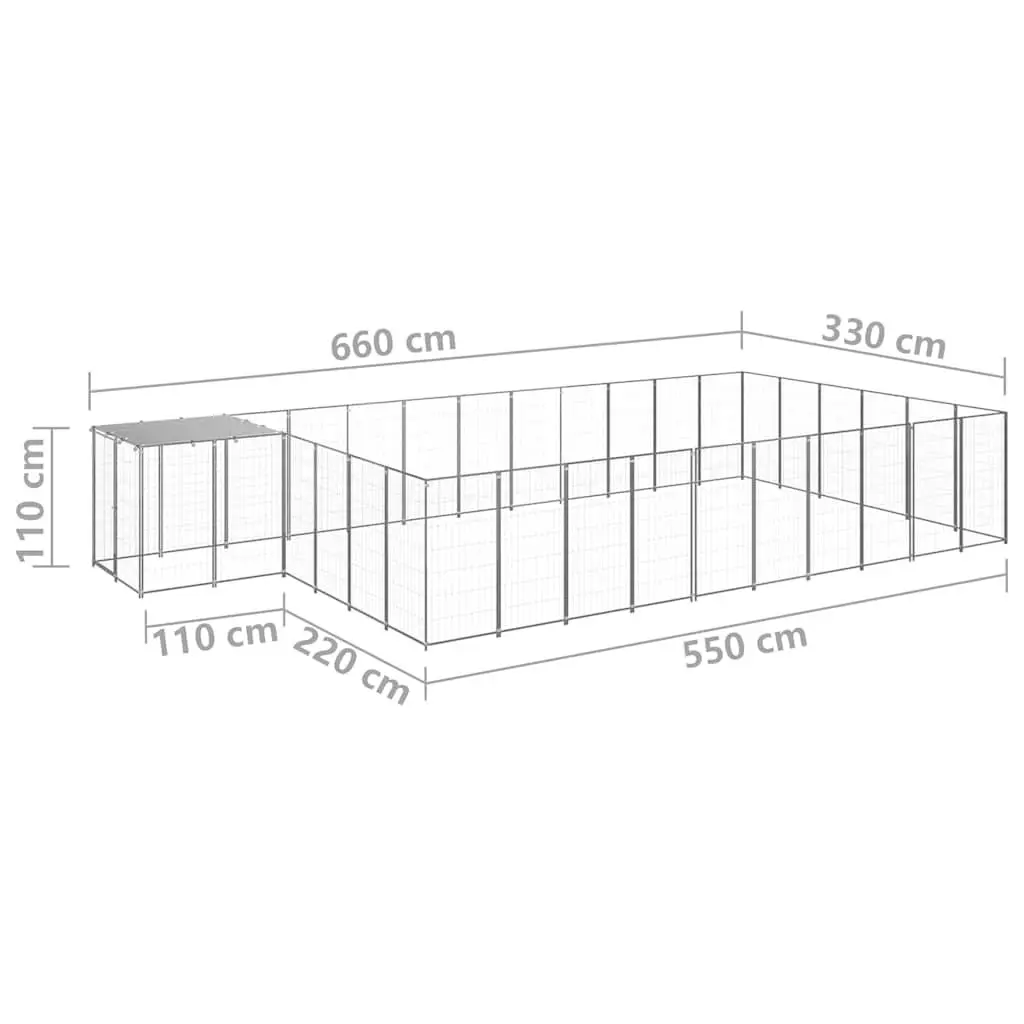 Outdoor Dog Kennel Steel Construction Silver 19.36 m² Enclosure with Roof