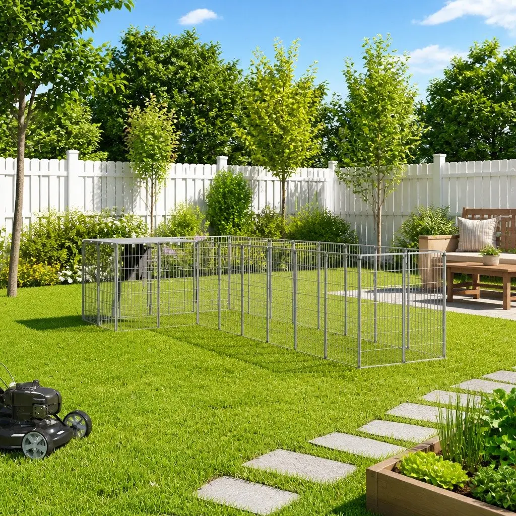 Dog Kennel Steel Outdoor Enclosure Silver 6.05 m²
