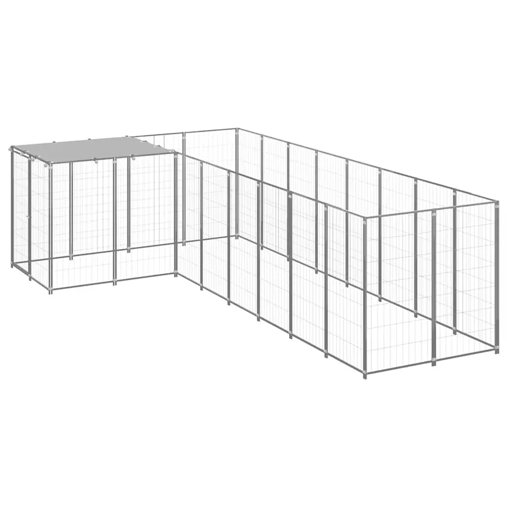Dog Kennel Steel Outdoor Enclosure Silver 6.05 m²
