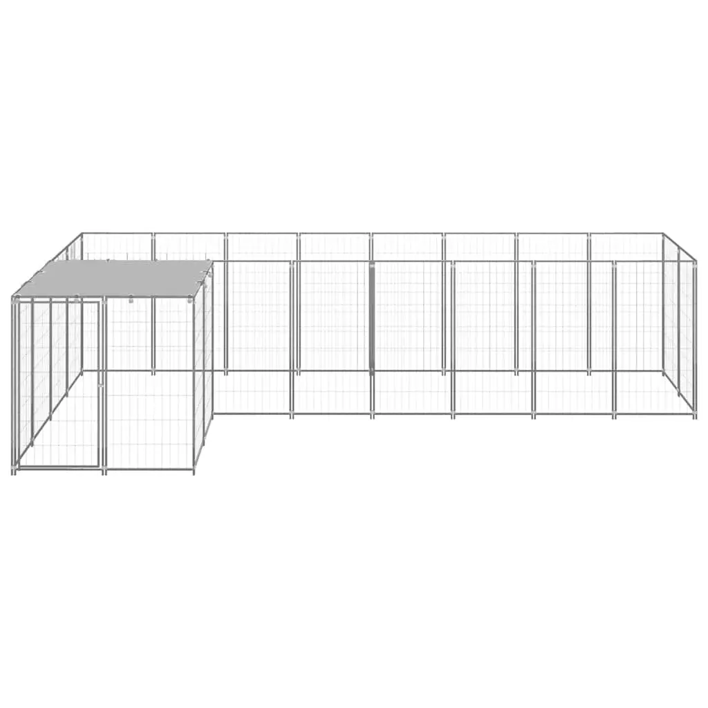 Dog Kennel Steel Outdoor Enclosure Silver 6.05 m²