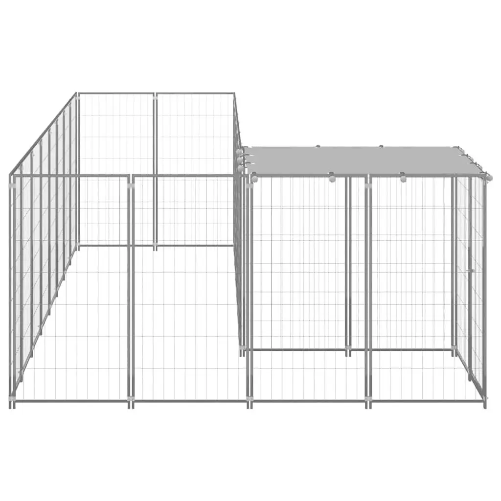 Dog Kennel Steel Outdoor Enclosure Silver 6.05 m²
