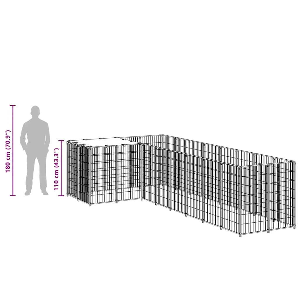Dog Kennel Steel Outdoor Enclosure Silver 6.05 m²