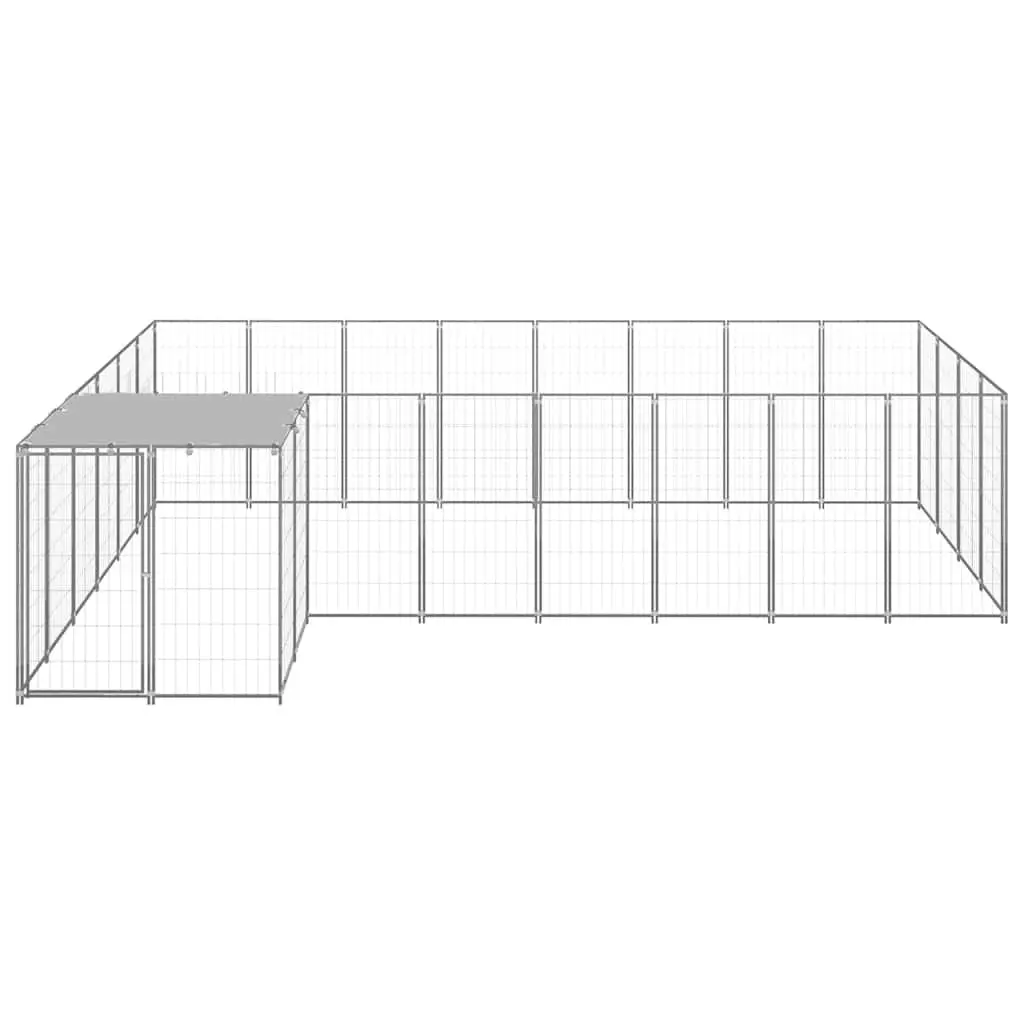 Dog Kennel Steel Wire Mesh 10.89 m² Outdoor Silver Pet Enclosure