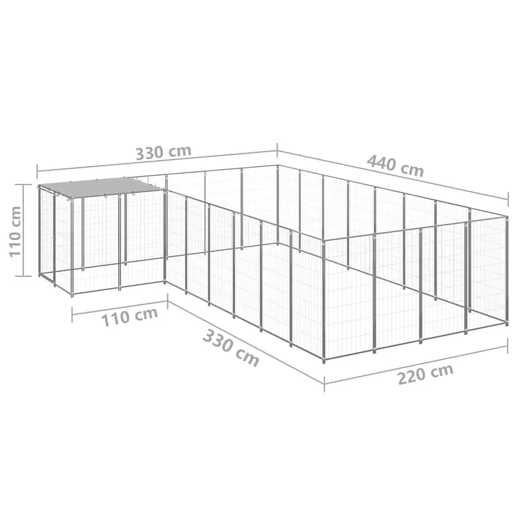 Dog Kennel Steel Wire Mesh 10.89 m² Outdoor Silver Pet Enclosure
