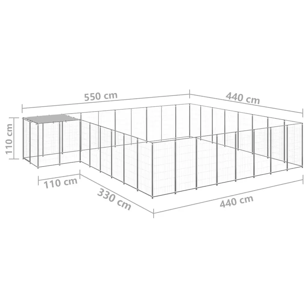 Large Outdoor Dog Kennel Steel Construction Exercise Run Silver Wire Mesh