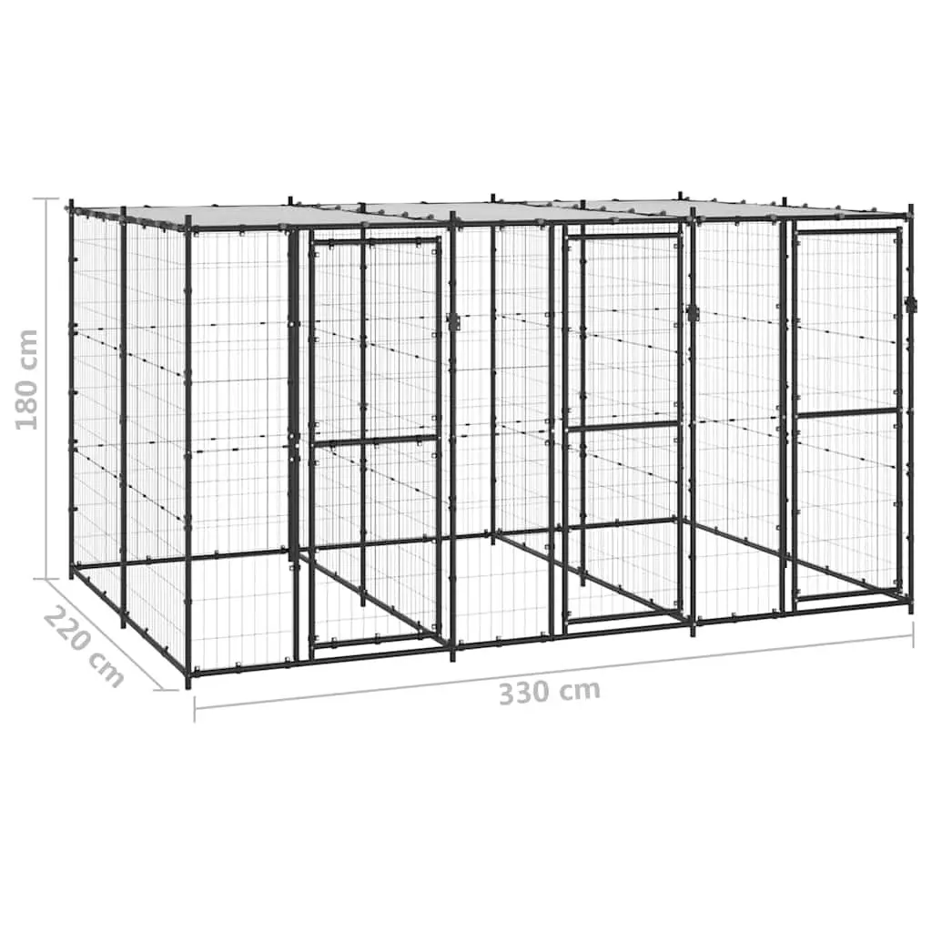 Outdoor Dog Exercise Run Enclosure Black Steel with Roof and Mesh Side Panels