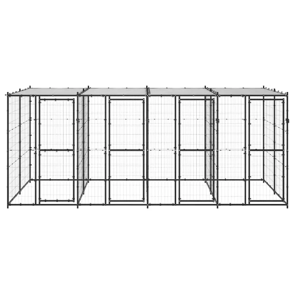 Outdoor Dog Kennel Steel Frame with Roof Water-Resistant Canopy Exercise Run
