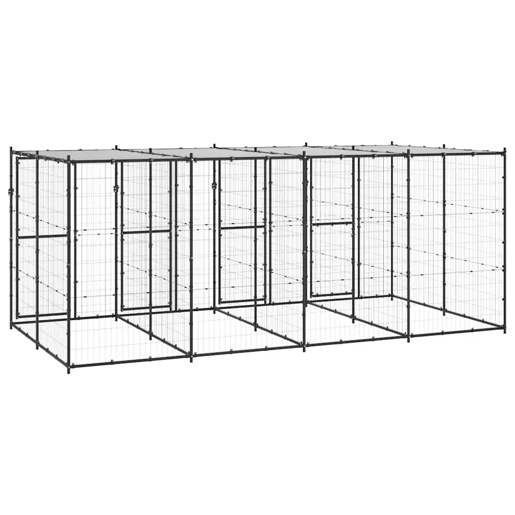 Outdoor Dog Kennel Steel Frame with Roof Water-Resistant Canopy Exercise Run